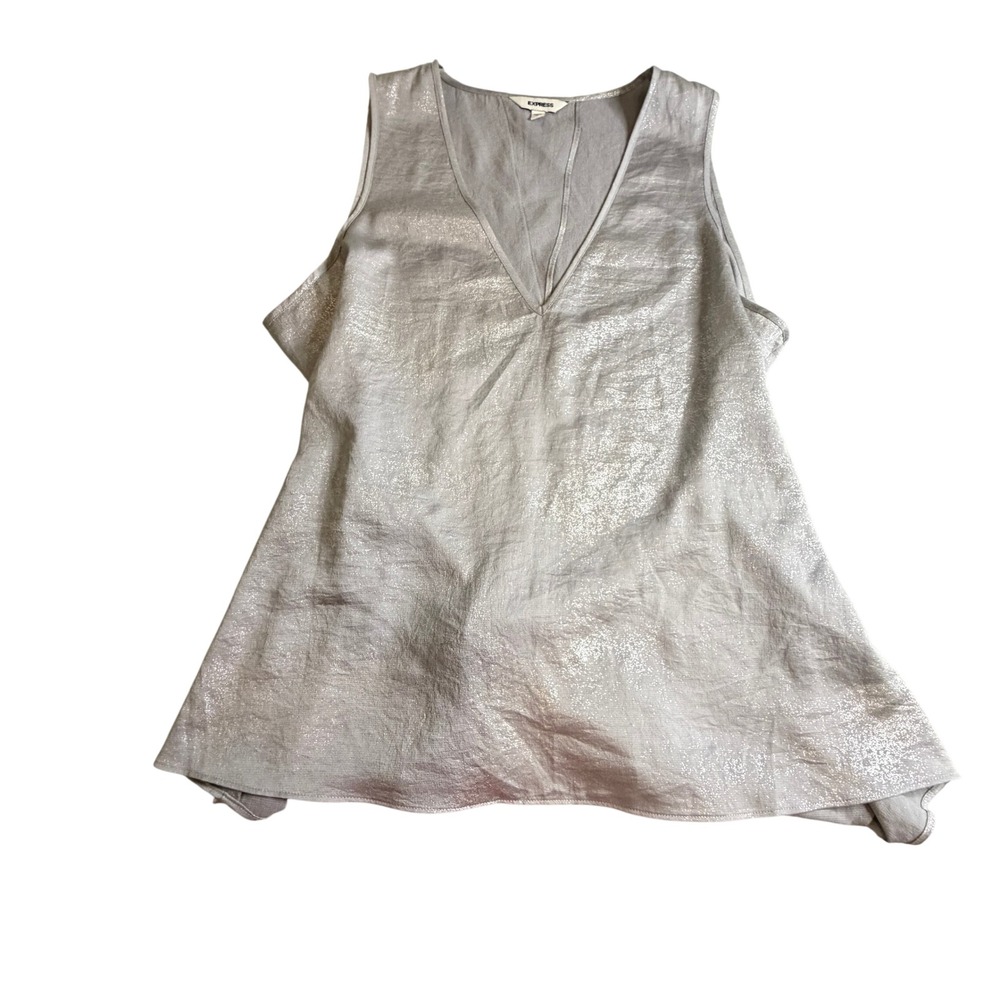 Express Womens L Silver Metallic V Neck Tie Back Sleeveless Top